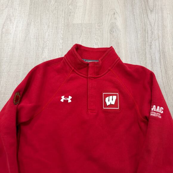 Under Armour Wisconsin Badgers Sweatshirt Men's Extra Small XS Red 1/4 Pullover - Picture 2 of 9